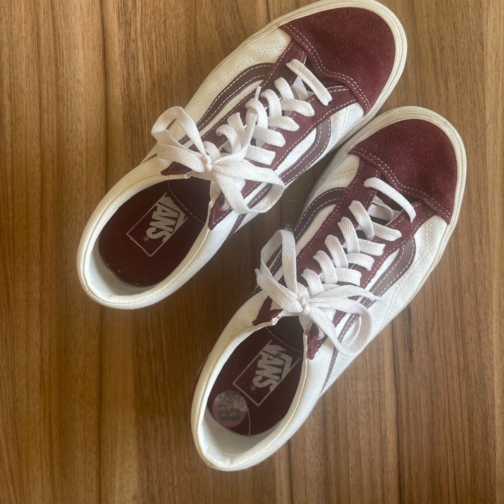 Burgundy & White Vans Sneakers